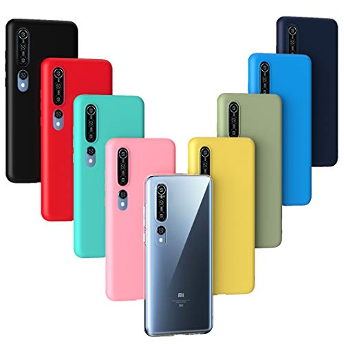 Oududianzi - 9 x Funda para Xiaomi Mi 10/10 Pro 5G, [Serie Arcoiris] Carcasa Mate Suave en Silicona TPU [Transparente + Negro + Rosa + Azul Oscuro + Rojo + Verde Menta + Amarillo + Verde + Azul]