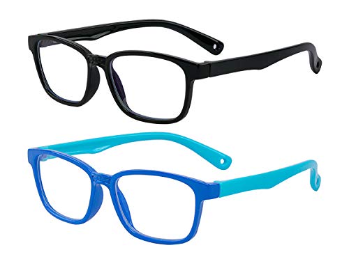 Outray - Juego de 2 gafas de bloqueo de luz azul para ordenador, videojuegos, televisor, marcos de silicona para niños y niñas de 3 a 12 años, antideslumbramiento y fatiga ocular (negro y azul)