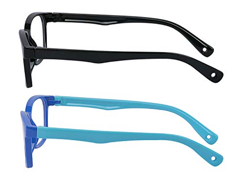 Outray - Juego de 2 gafas de bloqueo de luz azul para ordenador, videojuegos, televisor, marcos de silicona para niños y niñas de 3 a 12 años, antideslumbramiento y fatiga ocular (negro y azul)