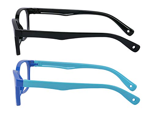 Outray - Juego de 2 gafas de bloqueo de luz azul para ordenador, videojuegos, televisor, marcos de silicona para niños y niñas de 3 a 12 años, antideslumbramiento y fatiga ocular (negro y azul)