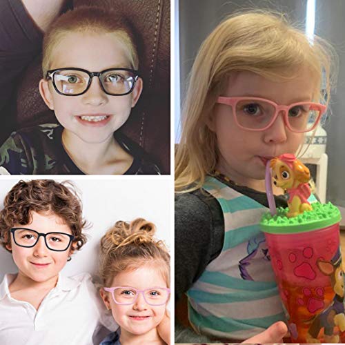 Outray - Juego de 2 gafas de bloqueo de luz azul para ordenador, videojuegos, televisor, marcos de silicona para niños y niñas de 3 a 12 años, antideslumbramiento y fatiga ocular (negro y azul)