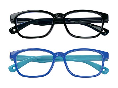 Outray - Juego de 2 gafas de bloqueo de luz azul para ordenador, videojuegos, televisor, marcos de silicona para niños y niñas de 3 a 12 años, antideslumbramiento y fatiga ocular (negro y azul)