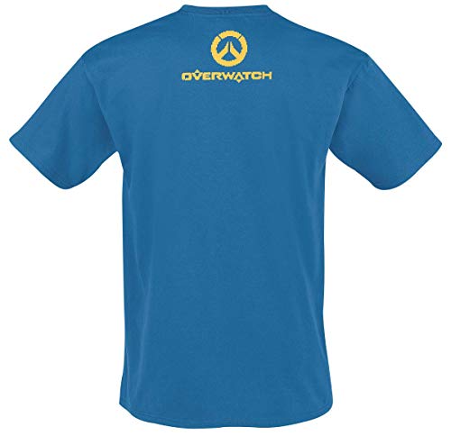 Overwatch Pharah Hombre Camiseta Azul L, 60% algodón, 40% poliéster, Regular