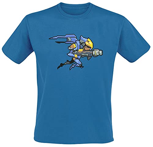Overwatch Pharah Hombre Camiseta Azul L, 60% algodón, 40% poliéster, Regular