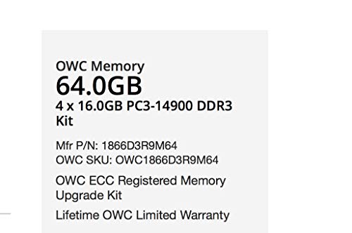 OWC OWC1866D3R9M64 64 GB 1866 MHz DDR3 ECC U-DIMM 240 Pin de Tarjetas de Memoria Interno