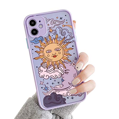 Ownest Compatible con iPhone 13 Pro Max Carcasa para Sol, Luna Dibujos Animados Transparente Mate PC Back 3D Floral y Chica Suave Silicona Bumper Case para iPhone 13 Pro Max Lila