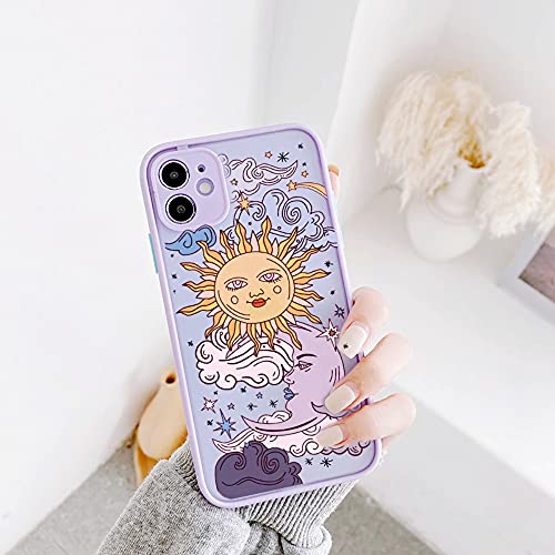 Ownest Compatible con iPhone 13 Pro Max Carcasa para Sol, Luna Dibujos Animados Transparente Mate PC Back 3D Floral y Chica Suave Silicona Bumper Case para iPhone 13 Pro Max Lila