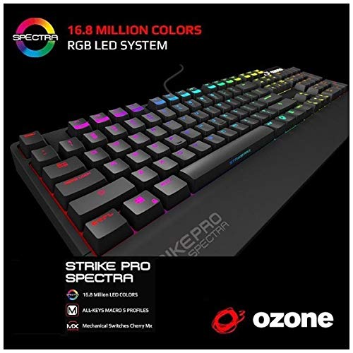 Ozone Gaming Gear Strike Pro Spectra -OZSTKPROSPECTRAUSRD- Teclado mecanico RGB, Switches Cherry MX, Layout Americano, numerico, Color Negro