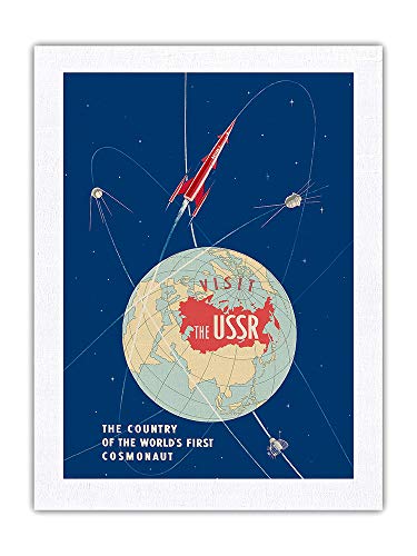 Pacifica Island Art URSS (Unión Soviética) - El país del Primer cosmonauta del Mundo - Vostok 1 - Póster Viajes c.1963 - Impresión de Arte Seda Pura Tela 61x81cm