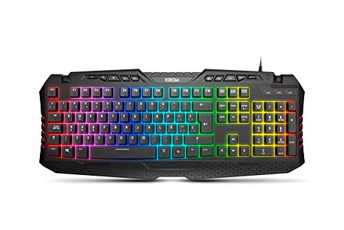 Pack Combo Gaming Krom KRITIC SP -NXKROMKRITICSP- RGB, teclado membrana, raton optico 6400 DPI, auriculares stereo, alfombrilla goma antideslizante, color negro