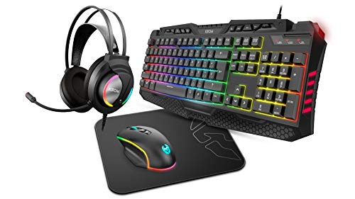Pack Combo Gaming Krom KRITIC SP -NXKROMKRITICSP- RGB, teclado membrana, raton optico 6400 DPI, auriculares stereo, alfombrilla goma antideslizante, color negro