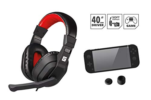Pack Gaming Nintendo Switch Lite: headset + joycon grips + cristal | Cascos ergonómicos con sonido estéreo y micrófono | Fundas protectoras para joystick | Cristal templado protector de pantalla