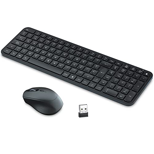 Pack Teclado y Ratón Inalámbricos Compacto, TopMate Kit Teclado y Mouse Español 2.4G USB Ultradelgado Silencioso con Cubierta y Botón de calculadora, Baterías 2 AAA y 1AA, para PC/Portatil/Windows/Mac