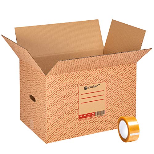 packer PRO Pack 10 Cajas Carton para Mudanzas y Almacenaje Ultra Resistentes con Asas y Cinta Adhesiva 600x400x400mm