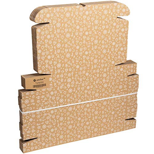 packer PRO Pack 25 Cajas Carton Envios Kraft Automontables para Ecommerce y postal, Navidad Grande 40x30x8cm