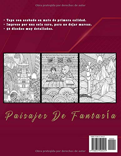 Paisajes de fantasía libro para colorear para adultos: 50 diseños muy detallados - Paisajes Fantasy- Libro para Colorear Antiestrés - 101 páginas- 8.5 pulgadas x 11 pulgadas - 21 cm x 29.7 cm