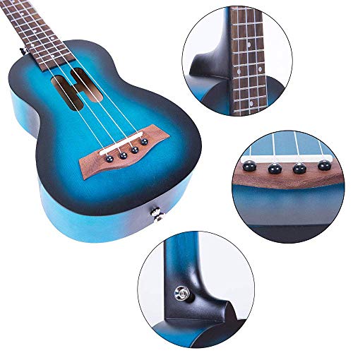Paisen Lindo ukulele soprano azul de 21 pulgadas para principiantes y niños con bolsa de ukelele acolchada gruesa, correa personalizada, el mejor regalo Aprende a jugar el kit
