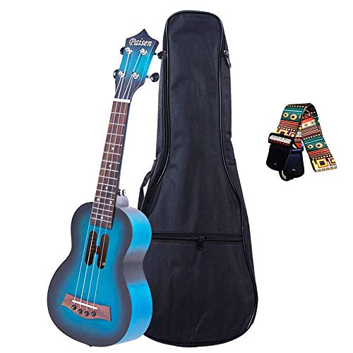 Paisen Lindo ukulele soprano azul de 21 pulgadas para principiantes y niños con bolsa de ukelele acolchada gruesa, correa personalizada, el mejor regalo Aprende a jugar el kit