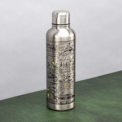 Paladone Botella de agua unisex, con base en la serie Legend of Zelda, diseño de tapa a prueba de derrames y fugas, perfecto para escuela, oficina, trabajo, exteriores, plata, 500 ml