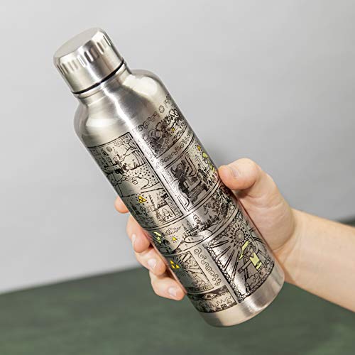 Paladone Botella de agua unisex, con base en la serie Legend of Zelda, diseño de tapa a prueba de derrames y fugas, perfecto para escuela, oficina, trabajo, exteriores, plata, 500 ml