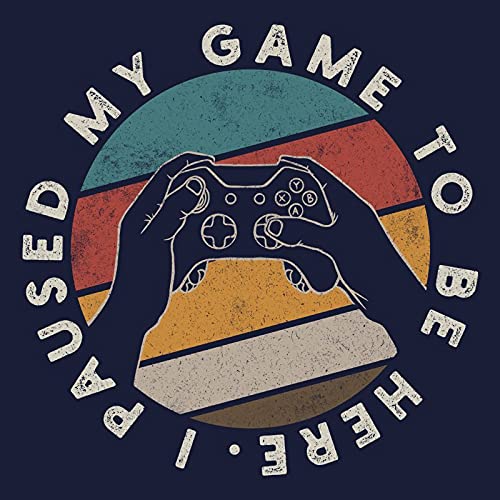Pampling Camiseta I Paused My Game - Gamer - Humor - 100% Algodón - Azul Marino - Serigrafía - Talla XXL