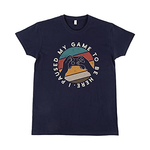 Pampling Camiseta I Paused My Game - Gamer - Humor - 100% Algodón - Azul Marino - Serigrafía - Talla XXL