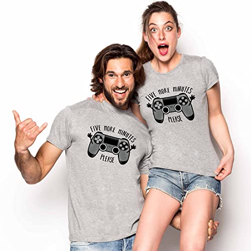 Pampling Play Five More Minutes - Gamer - Humor - Camiseta, Grigio Miscela., M