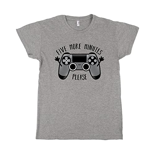 Pampling Play Five More Minutes - Gamer - Humor - Camiseta, Grigio Miscela., M