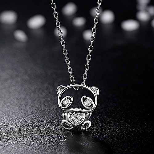 Panda - Collar de plata de ley 925 con forma de oso para mujeres y niñas, circonita cúbica
