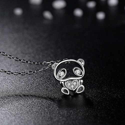 Panda - Collar de plata de ley 925 con forma de oso para mujeres y niñas, circonita cúbica