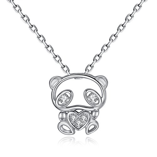 Panda - Collar de plata de ley 925 con forma de oso para mujeres y niñas, circonita cúbica