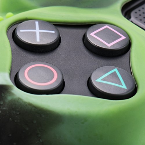 Pandaren® TACHONADO de silicona Fundas protectores de piel antideslizante para el PS4 Mando x 1 (camuflaje verde) + FPS PRO thumb grip x 8