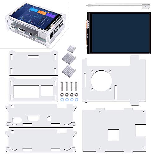 Pantalla para Raspberry Pi , Quimat 3.5 Inch Pantalla Táctil TFT LCD 480x320 con Cáscara Protectiva+ 3 Disipadores de calor + Lapiz Tactil para Raspberry Pi 3 2 1 Modelo B B+ A A+