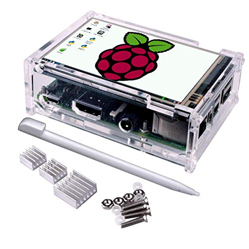 Pantalla para Raspberry Pi , Quimat 3.5 Inch Pantalla Táctil TFT LCD 480x320 con Cáscara Protectiva+ 3 Disipadores de calor + Lapiz Tactil para Raspberry Pi 3 2 1 Modelo B B+ A A+