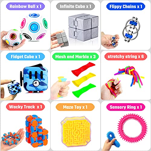 Paochocky 17PCS Fidget Toy Packs, Juguetes contra La Ansiedad, Autismo Necesidades Especiales Aliviador, Cubo Infinito Alivia Estrés y la Ansiedad para Niños Adultos Relajarse
