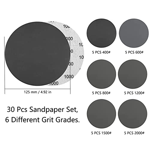 Papel De Lija Redondo 30pcs Lijadora Excéntrica Juego De Papel De Lija Hojas De Lija Discos De Lijado Grano 400600800 1200 1500 Grano 2000 Para Madera Metal Color Plástico Lijadora Orbital Sin Agujero