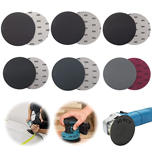 Papel De Lija Redondo 30pcs Lijadora Excéntrica Juego De Papel De Lija Hojas De Lija Discos De Lijado Grano 400600800 1200 1500 Grano 2000 Para Madera Metal Color Plástico Lijadora Orbital Sin Agujero