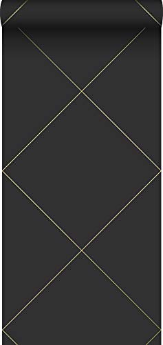 papel pintado pintura de tiza líneas gráficas negro y oro - 347719 - de Origin - luxury wallcoverings