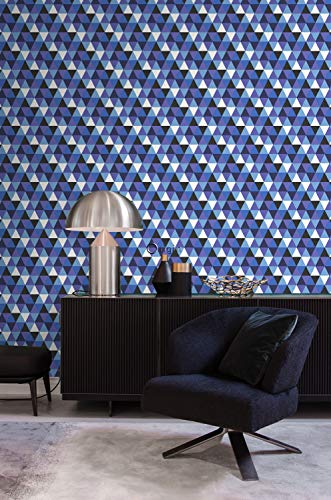 papel pintado pintura de tiza triángulos gráficos azul - 347205 - de Origin - luxury wallcoverings