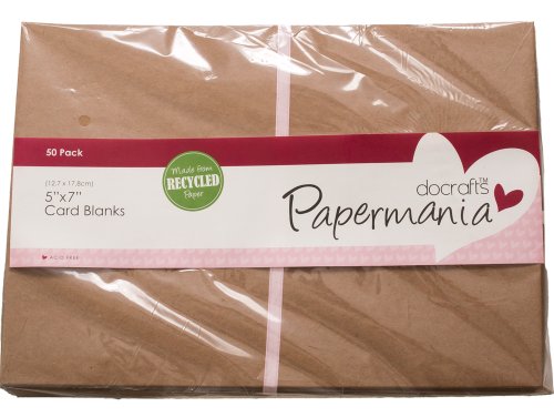 Papermania - Lote de 50 Tarjetas y Sobres de Papel Kraft Reciclado (12,7 x 17,8 cm)