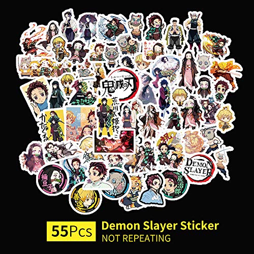 Paquete de 55 calcomanías de demonios para portátil, Kimetsu no Yaiba, impermeable, para monopatín, snowboard, coche, bicicleta, equipaje, etc.