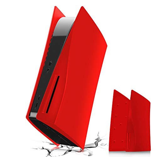 para PS5 Carcasa Console, Carcasa Rígida Placa para PS5 a Prueba de Golpes, ABS Antirrayas a Prueba de Polvo Carcasa Placa Repuesto Cubierta de Consola para PS5 Console Disc Edition - Rojo