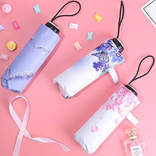 Paraguas Paraguas Ligero para Mujer Manija de Goma Protectora de la Mariposa con protección contra Rayos UV para Viajes de Bolsillo Cinco Veces Plegable (Color : 03Flower, Size : Gratis)