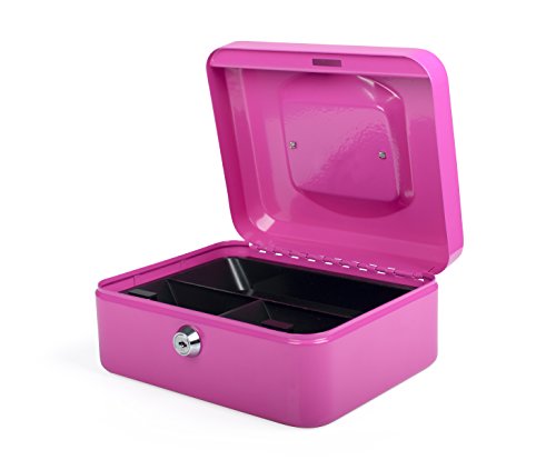 Pavo Premium – Caja de caudales de Metal con 2 llaves y bandeja de cambio extraíble – Rosa