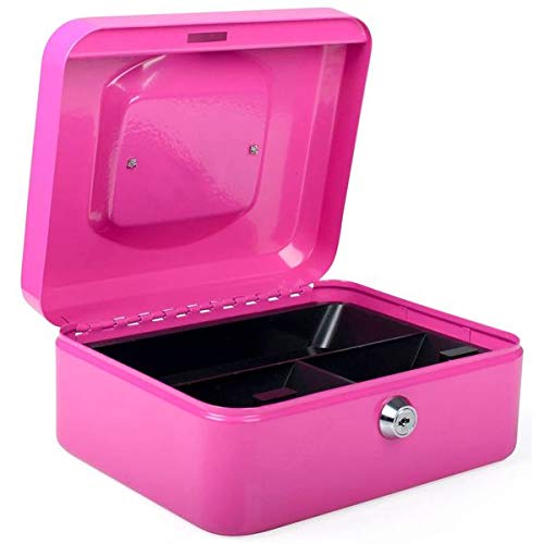 Pavo Premium – Caja de caudales de Metal con 2 llaves y bandeja de cambio extraíble – Rosa