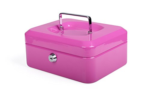 Pavo Premium – Caja de caudales de Metal con 2 llaves y bandeja de cambio extraíble – Rosa