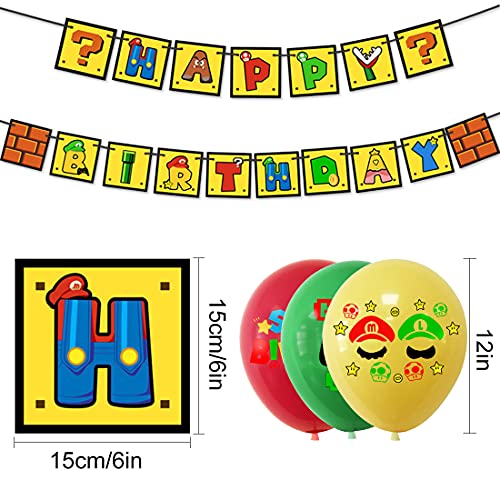 PAWT Mario Cumpleaños Party Decoracion, Video Game Party Balloons, Cumpleaños Pancartas Decoración para Fiestas Adorno de Torta para Niños Ducha de Bebé Fiesta de Cumpleaños(32 Pieza)
