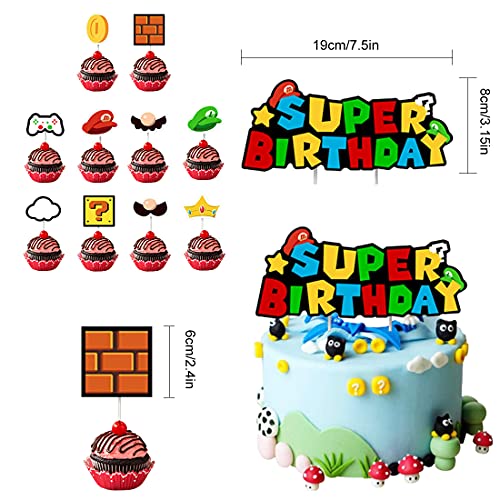 PAWT Mario Cumpleaños Party Decoracion, Video Game Party Balloons, Cumpleaños Pancartas Decoración para Fiestas Adorno de Torta para Niños Ducha de Bebé Fiesta de Cumpleaños(32 Pieza)