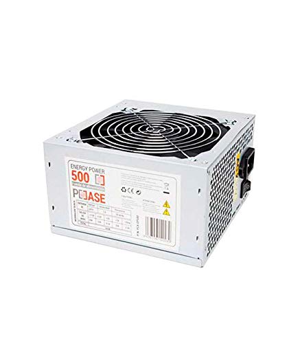 PCCASE EP-500 Unidad de - Fuente de alimentación (500 W, 220 V, 50-60 Hz, 5 A, 12V,+3.3V,+5V,+5Vsb,12V, 20 A), Plata