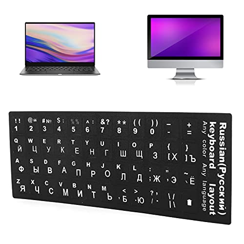 Pegatinas universales para Teclado Ruso, Pegatinas para Teclado de computadora, Fondo Negro con Letras Blancas, Pegatina Impermeable para Teclado para computadora de Escritorio de 10-17 Pulgadas